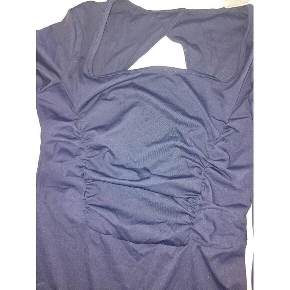 NWT Womens Jumpsuit Size L Dark Blue Ruched Square Neck Back Cutout Chic - Picture 6 of 9
